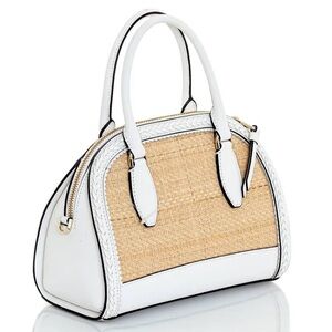 Kate Spade large Reilly straw white leather dome satchel crossbody